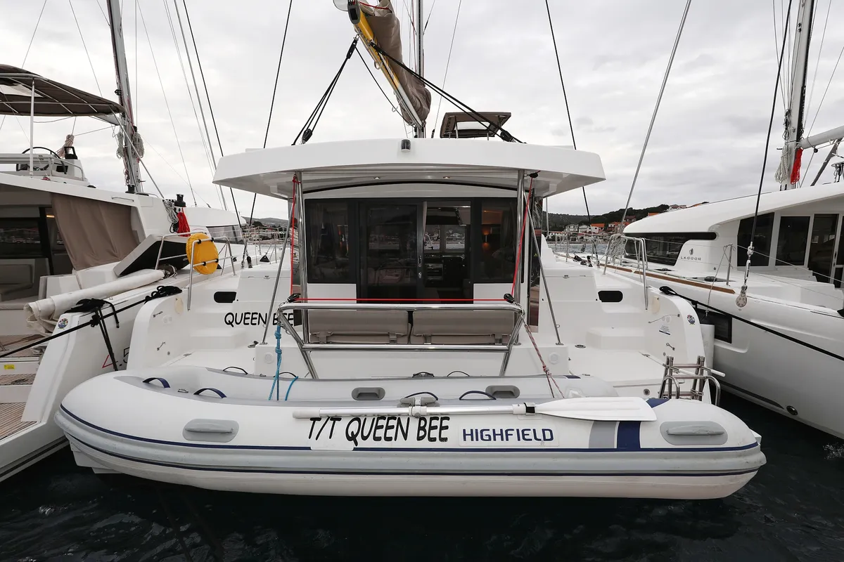 Exterior view of Queen Bee, a Bali Catspace catamaran at Općina Rogoznica, Croatia