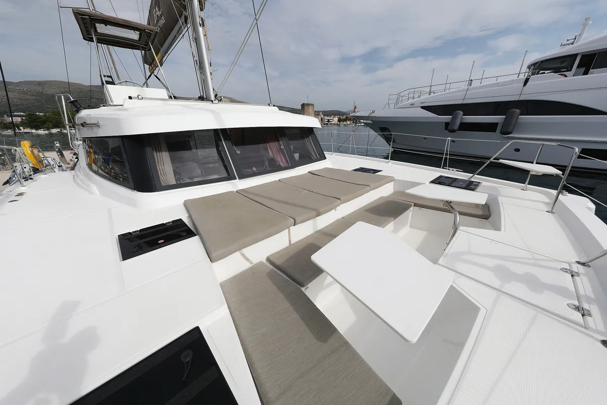 Deck of Queen Bee, a Bali Catspace catamaran at Općina Rogoznica, Croatia