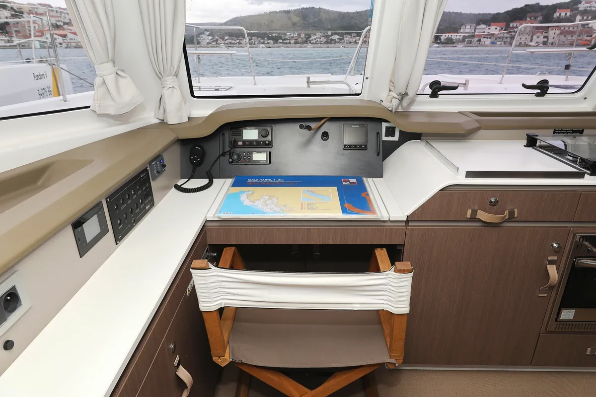 Cockpit of Queen Bee, a Bali Catspace catamaran at Općina Rogoznica, Croatia