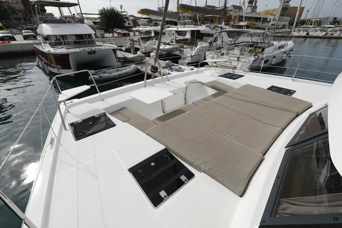 Deck of Queen Bee, a Bali Catspace catamaran at Općina Rogoznica, Croatia