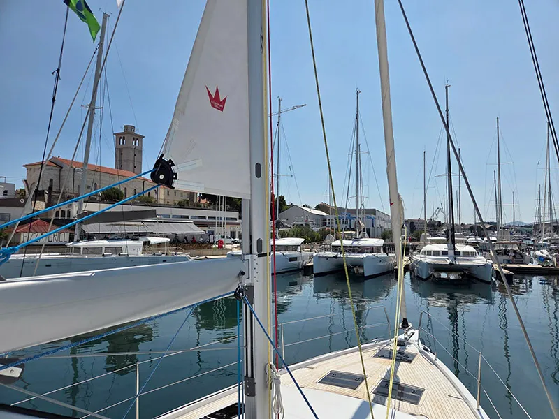 Exterior view of Vera, a Dufour 44 sailboat at Grad Šibenik, Croatia