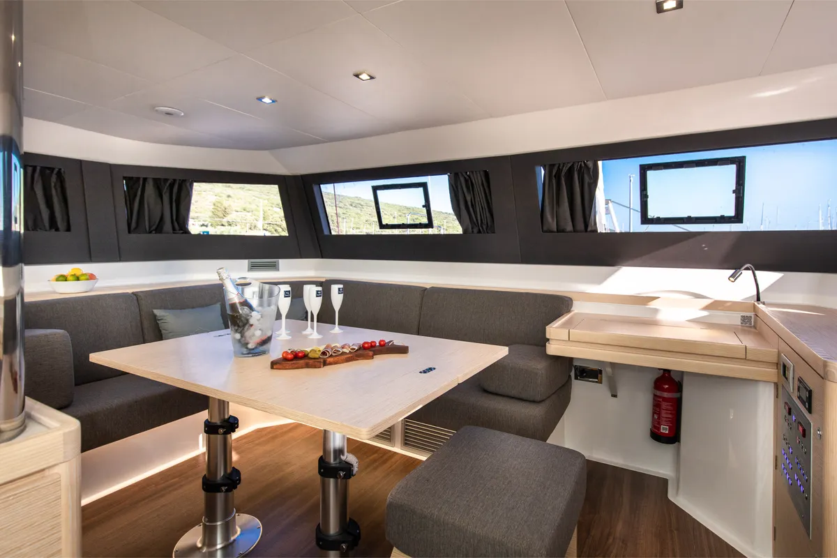 Salon of Catamarino, a Dufour 48 Catamaran catamaran at Primošten, Croatia