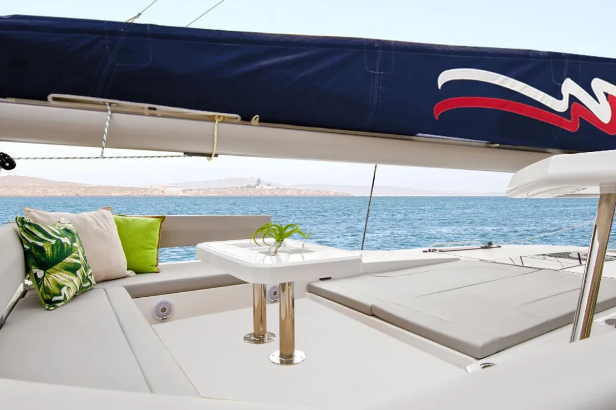 Deck of Moorings 4500L/10 Club, a Leopard 45 catamaran at Nassau, Bahamas