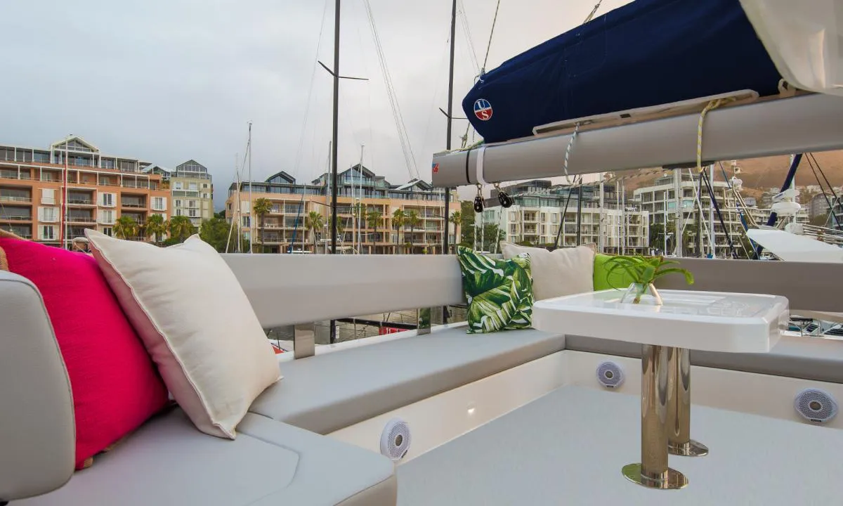 Deck of Moorings 4500L/10 Club, a Leopard 45 catamaran at Nassau, Bahamas
