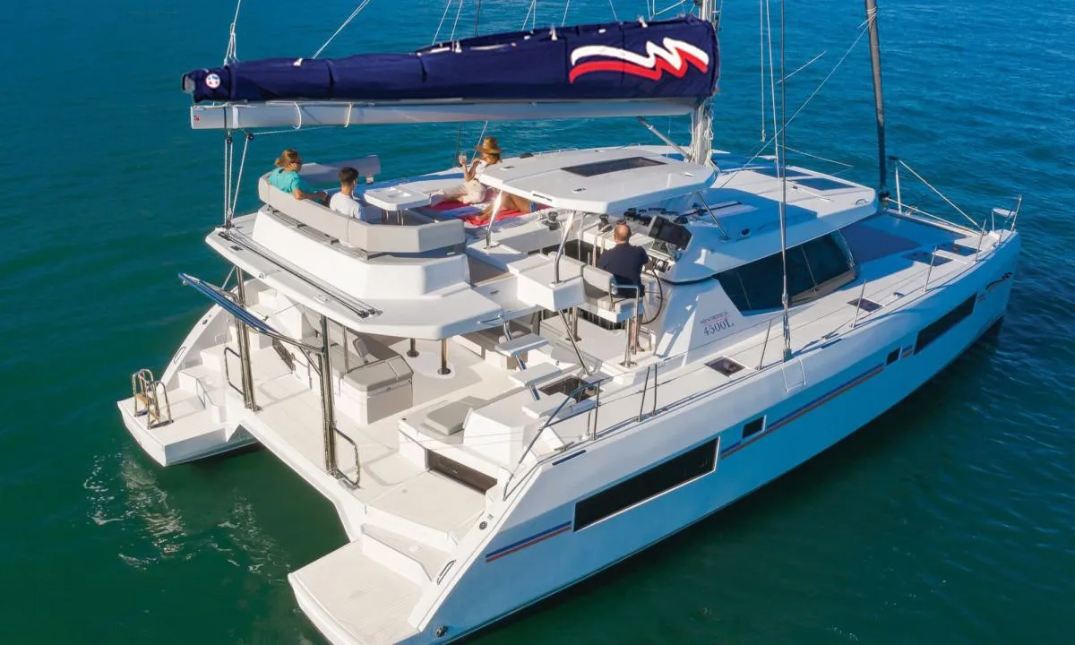 Exterior view of Moorings 4500L/10 Club, a Leopard 45 catamaran at Nassau, Bahamas