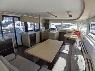 Salon of Lagoon 46, a catamaran at Central Abaco, Bahamas