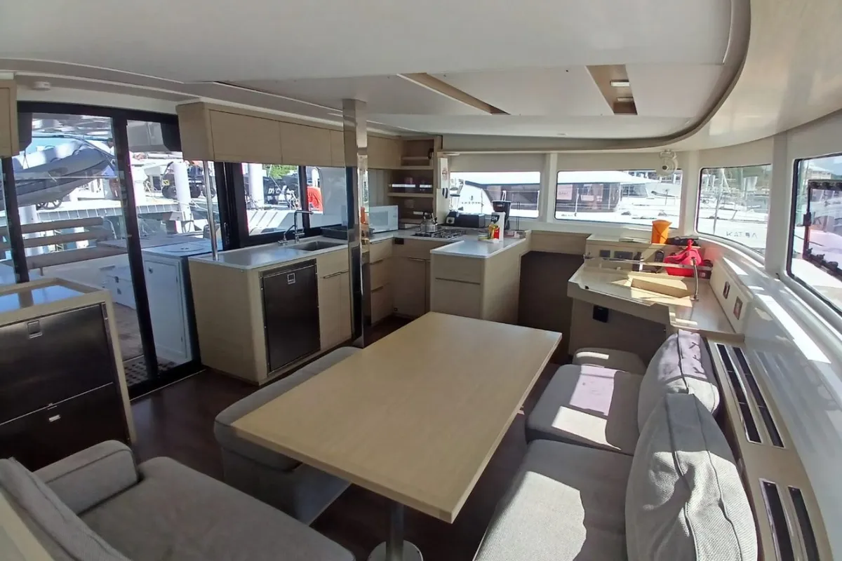 Salon of Lagoon 46, a catamaran at Central Abaco, Bahamas