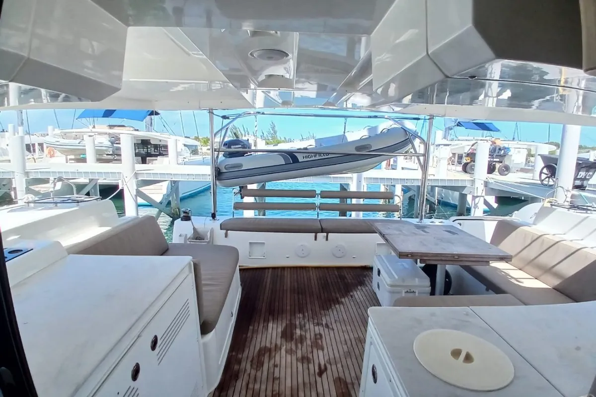 Deck of Lagoon 46, a catamaran at Central Abaco, Bahamas