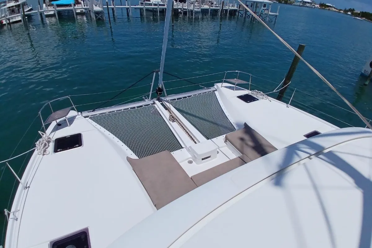 Deck of Lagoon 46, a catamaran at Central Abaco, Bahamas