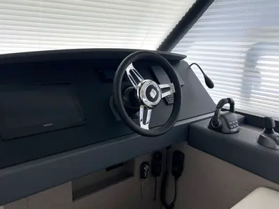 Cockpit of Mamma Mia, a Fountaine Pajot MY6 catamaran at Palma de Mallorca, Spain