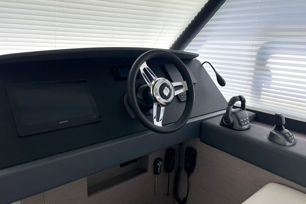 Cockpit of Mamma Mia, a Fountaine Pajot MY6 catamaran at Palma de Mallorca, Spain