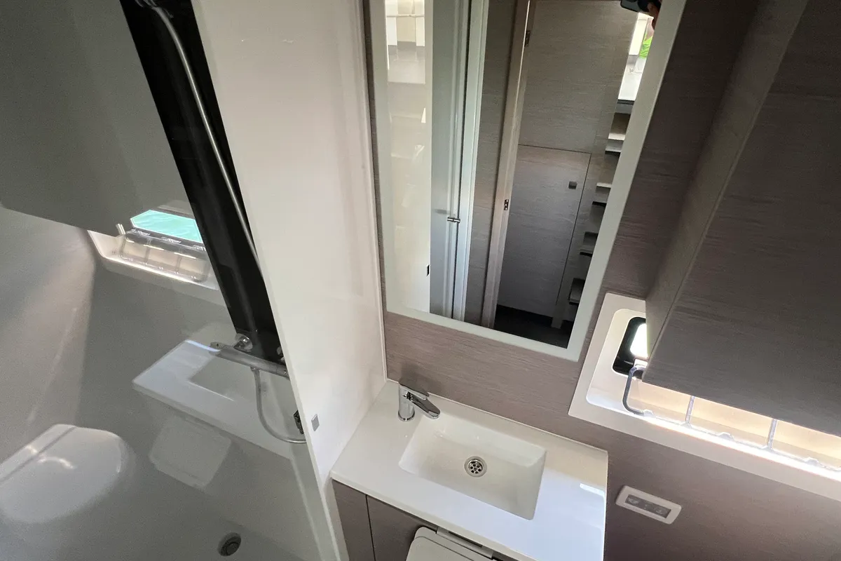 Head on Mamma Mia, a Fountaine Pajot MY6 catamaran at Palma de Mallorca, Spain