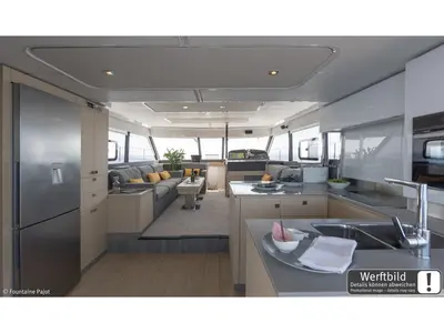 Galley of Mamma Mia, a Fountaine Pajot MY6 catamaran at Palma de Mallorca, Spain
