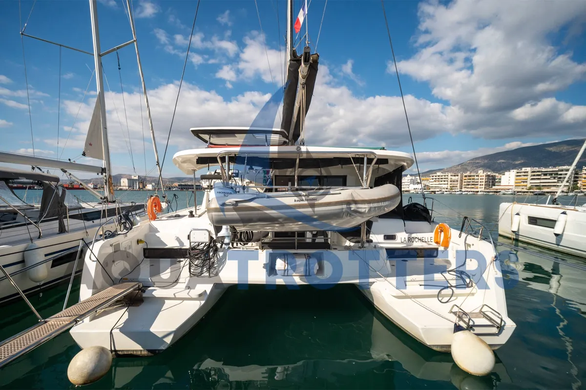 Exterior view of Silver VIII (A/C and Generator), a Lagoon 42 catamaran at Volos Municipality, Greece