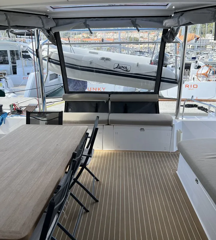 Deck of Dream (cat), a Nautitech 46 Open catamaran at Split, Croatia