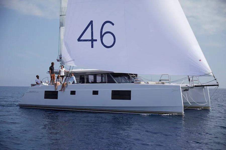 Exterior view of Dream (cat), a Nautitech 46 Open catamaran at Split, Croatia