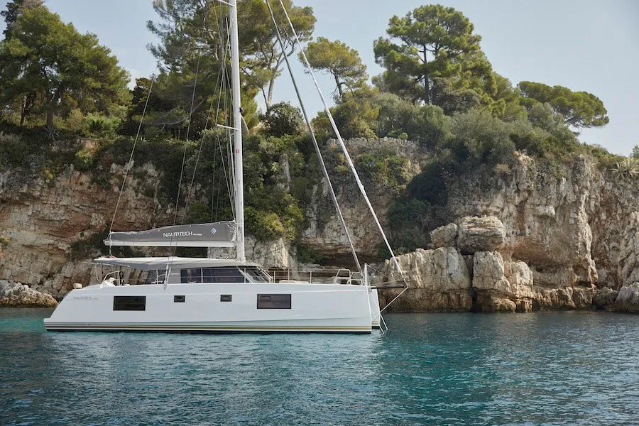 Exterior view of Dream (cat), a Nautitech 46 Open catamaran at Split, Croatia