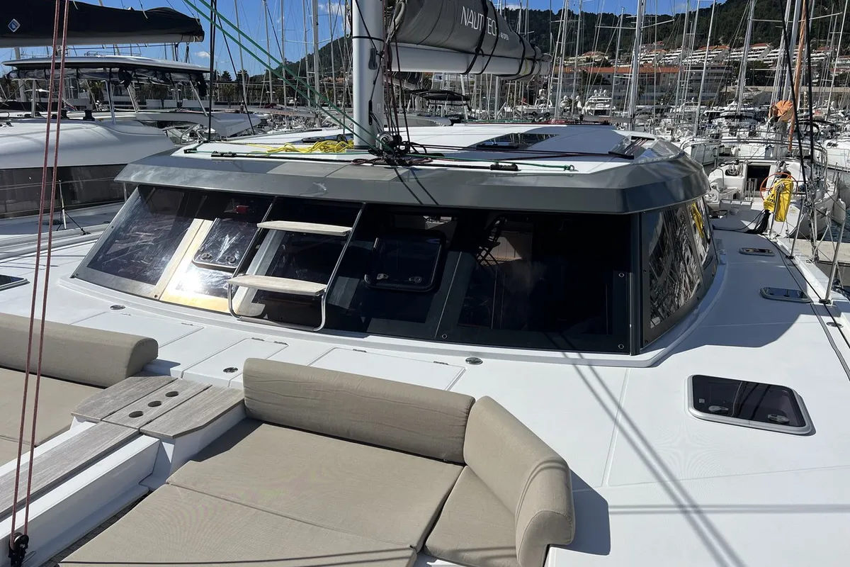Deck of Dream (cat), a Nautitech 46 Open catamaran at Split, Croatia