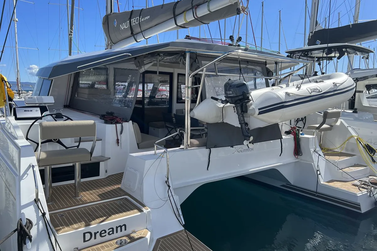 Deck of Dream (cat), a Nautitech 46 Open catamaran at Split, Croatia