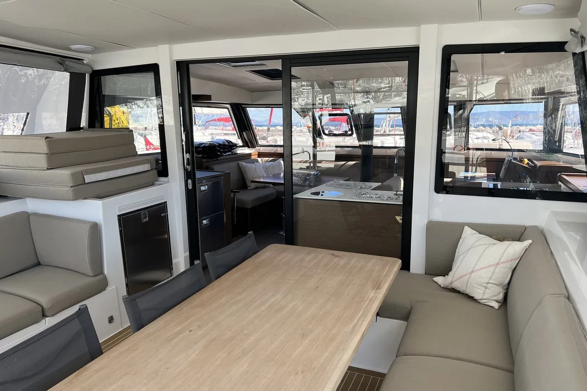 Deck of Dream (cat), a Nautitech 46 Open catamaran at Split, Croatia