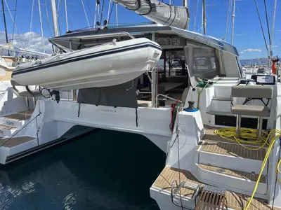 Deck of Dream (cat), a Nautitech 46 Open catamaran at Split, Croatia
