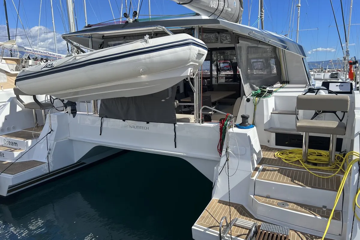 Deck of Dream (cat), a Nautitech 46 Open catamaran at Split, Croatia
