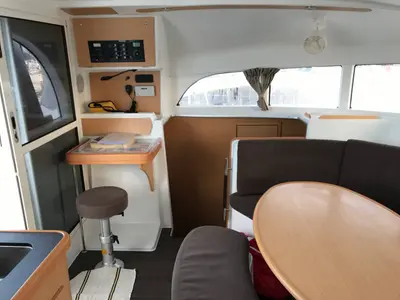Salon of Aride, a Lagoon 380 catamaran at Roche Caiman, Seychelles