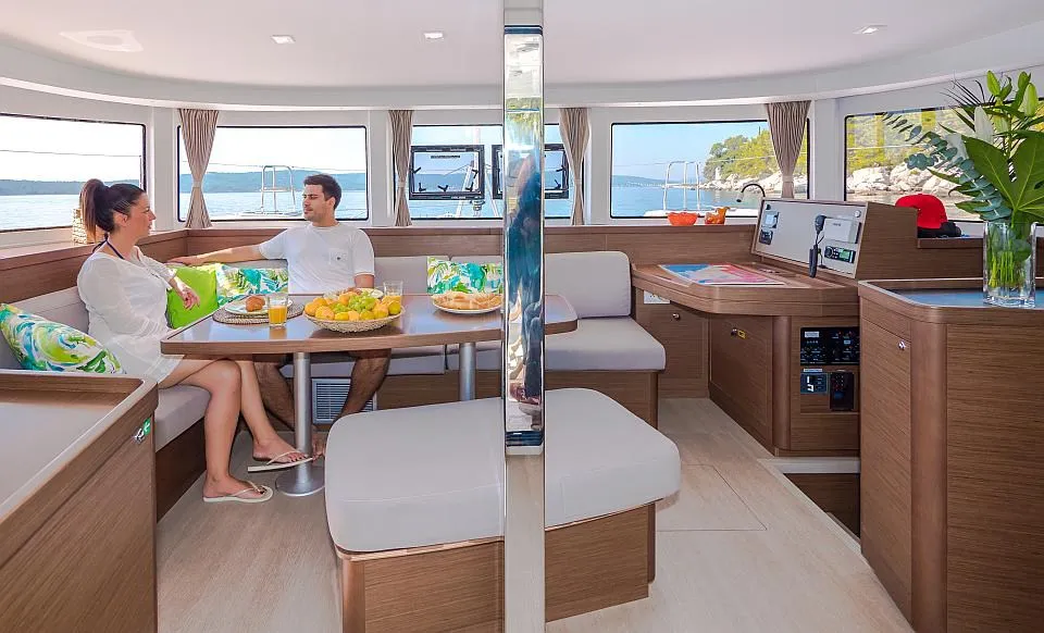 Salon of Sea Voyager, a Lagoon 42 catamaran at Split, Croatia