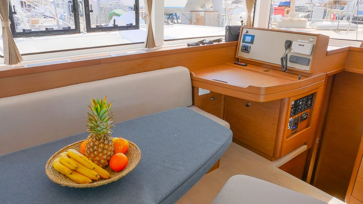 Salon of Sea Voyager, a Lagoon 42 catamaran at Split, Croatia