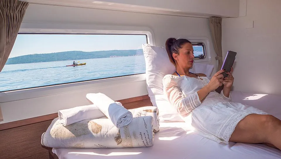 Cabin on Sea Voyager, a Lagoon 42 catamaran at Split, Croatia