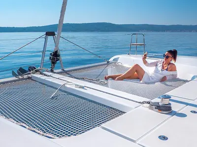 Deck of Sea Voyager, a Lagoon 42 catamaran at Split, Croatia