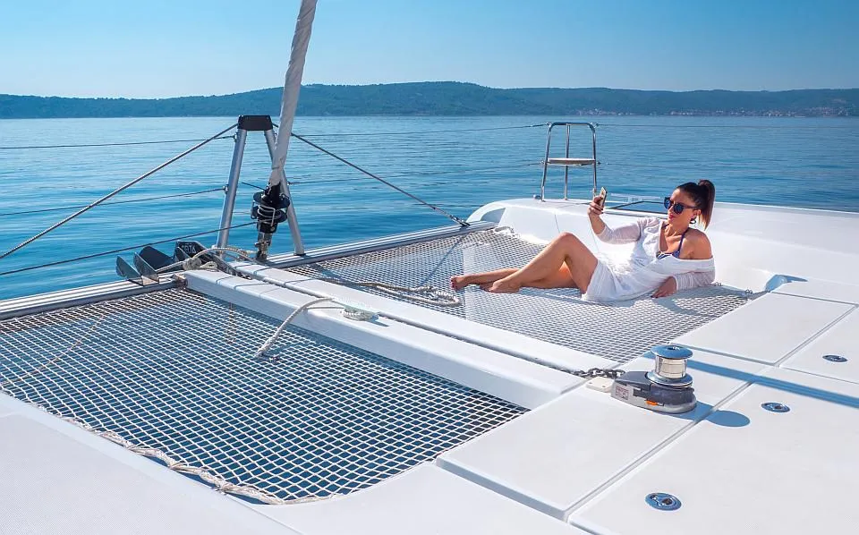 Deck of Sea Voyager, a Lagoon 42 catamaran at Split, Croatia