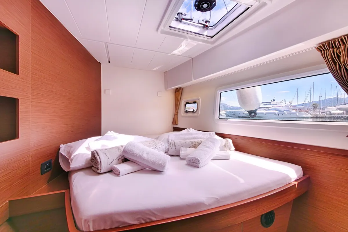 Cabin on Sea Voyager, a Lagoon 42 catamaran at Split, Croatia