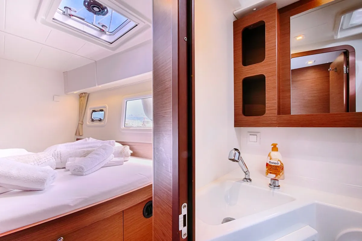 Cabin on Sea Voyager, a Lagoon 42 catamaran at Split, Croatia