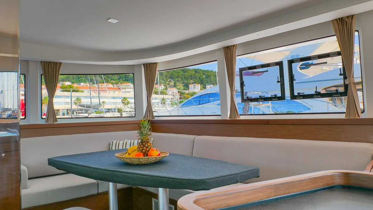 Salon of Sea Voyager, a Lagoon 42 catamaran at Split, Croatia
