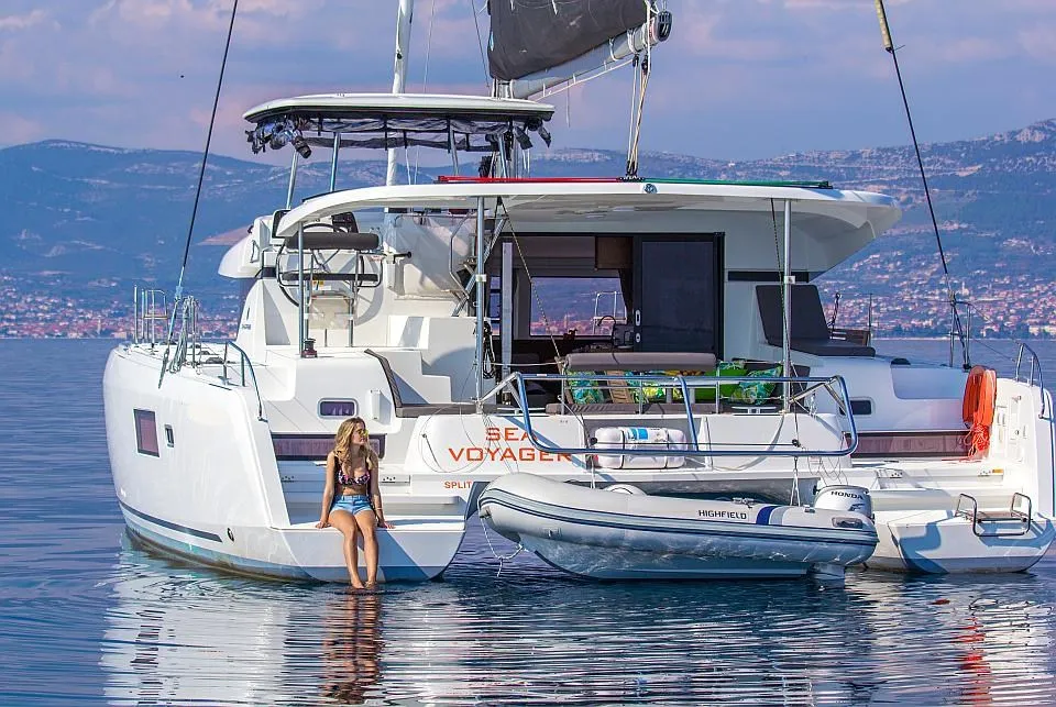 Exterior view of Sea Voyager, a Lagoon 42 catamaran at Split, Croatia