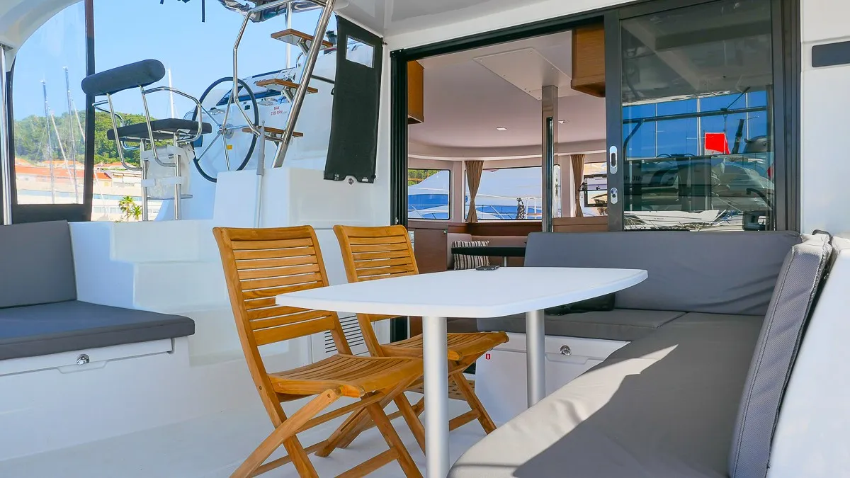 Deck of Sea Voyager, a Lagoon 42 catamaran at Split, Croatia