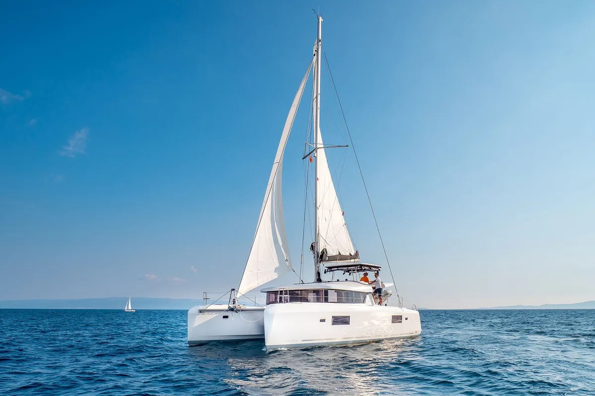 Exterior view of Sea Voyager, a Lagoon 42 catamaran at Split, Croatia