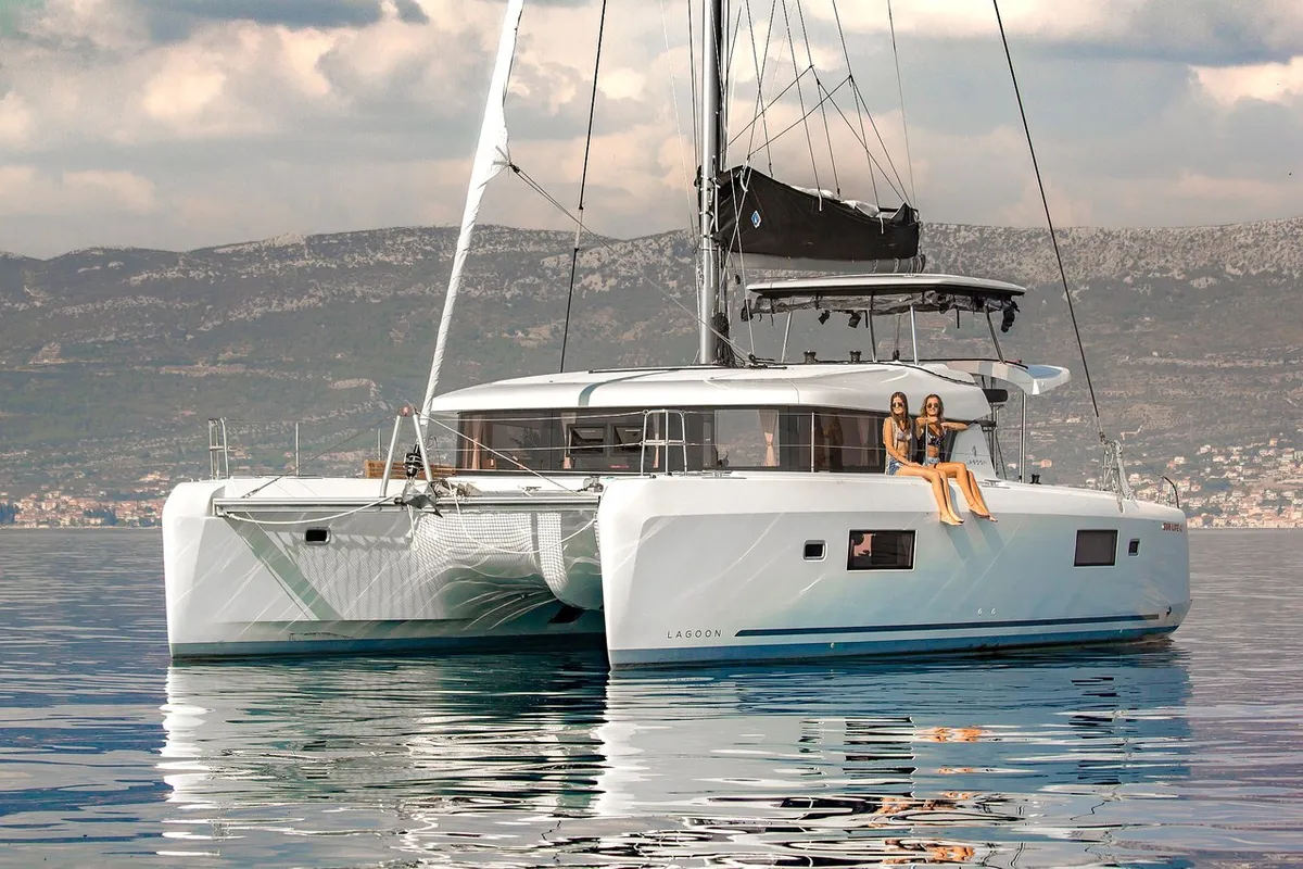 Exterior view of Sea Voyager, a Lagoon 42 catamaran at Split, Croatia