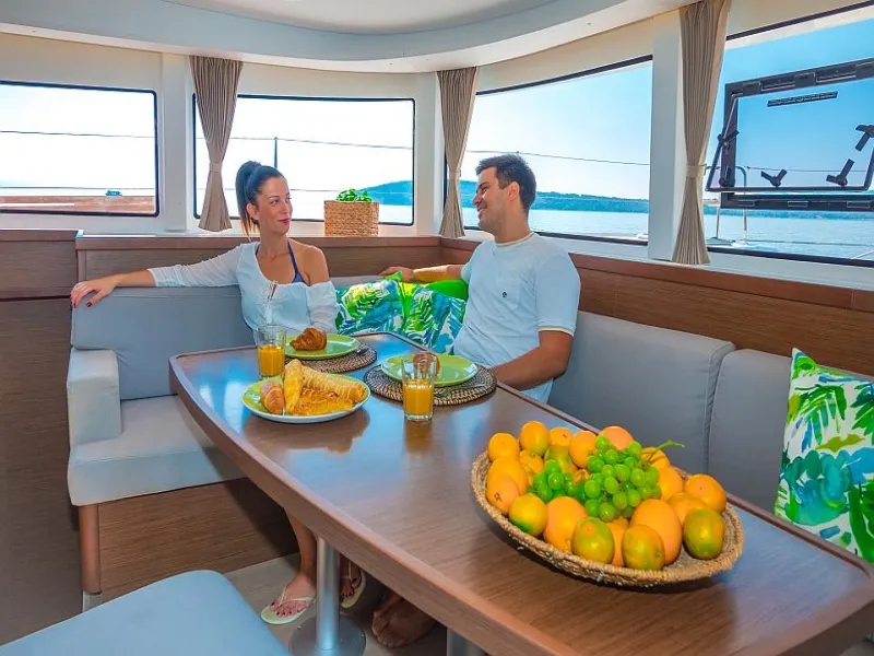 Salon of Sea Voyager, a Lagoon 42 catamaran at Split, Croatia