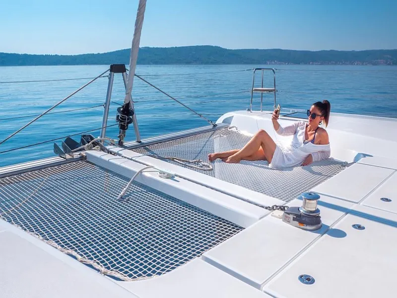 Deck of Sea Voyager, a Lagoon 42 catamaran at Split, Croatia