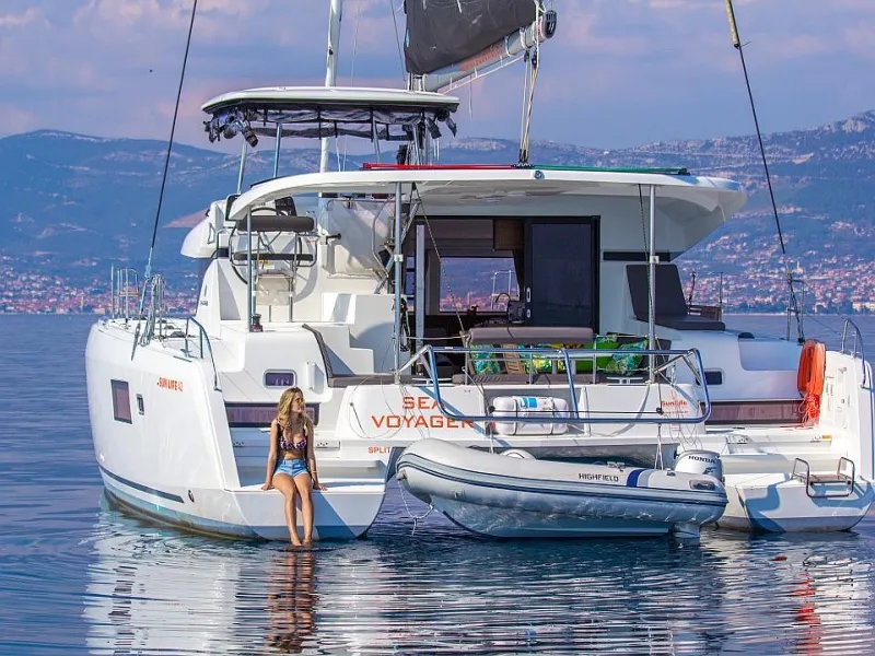 Deck of Sea Voyager, a Lagoon 42 catamaran at Split, Croatia