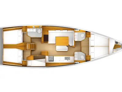 Floor plan of Giuncatello, a Jeanneau Sun Odyssey 519 sailboat at Puntone di Scarlino, Italy