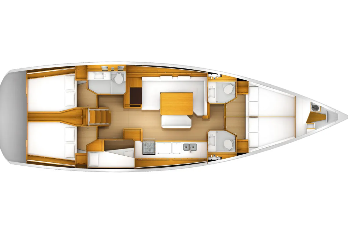 Floor plan of Giuncatello, a Jeanneau Sun Odyssey 519 sailboat at Puntone di Scarlino, Italy