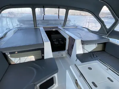 Deck of Retsina, a Beneteau Oceanis 51.1 sailboat at Municipal Unit of Lefkada, Greece