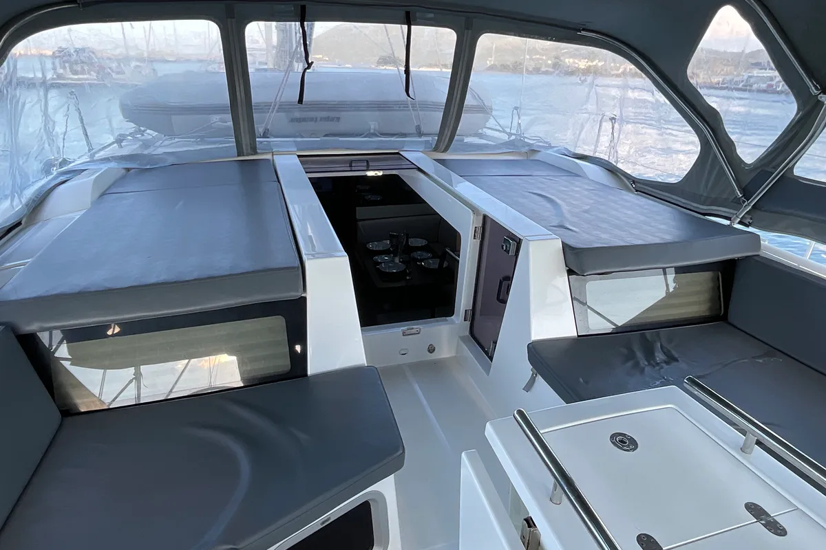 Deck of Retsina, a Beneteau Oceanis 51.1 sailboat at Municipal Unit of Lefkada, Greece