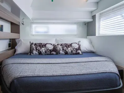 Deck of Leopard 42, a catamaran at Placencia, Belize