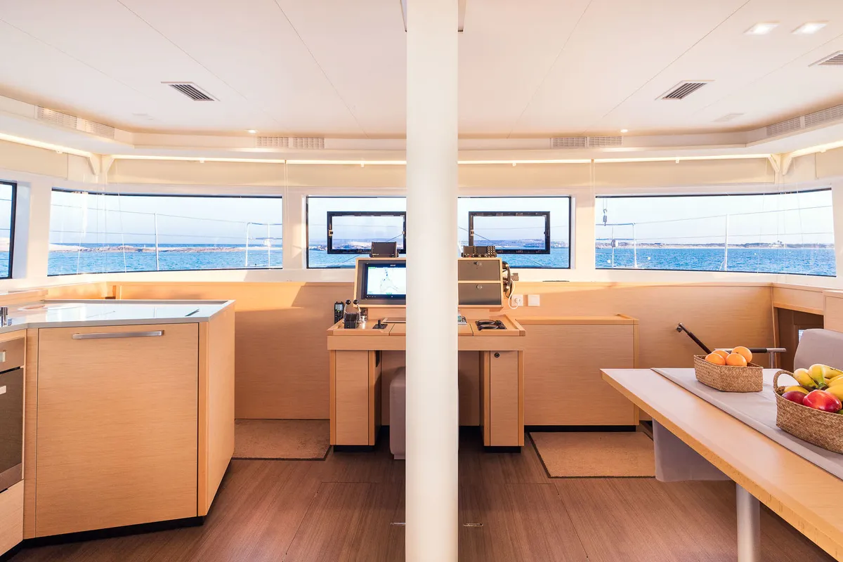 Salon of Flow, a Lagoon 52 catamaran at Sant Antoni de Portmany, Spain