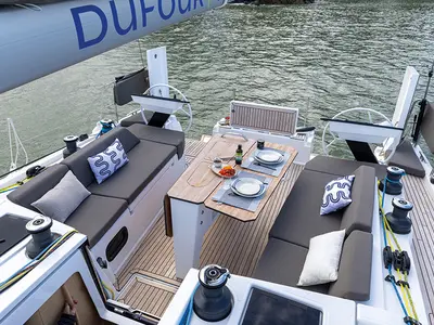 Deck of Horu, a Dufour 44 sailboat at Marseille, France