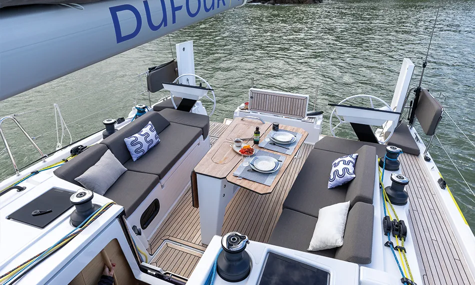 Deck of Horu, a Dufour 44 sailboat at Marseille, France